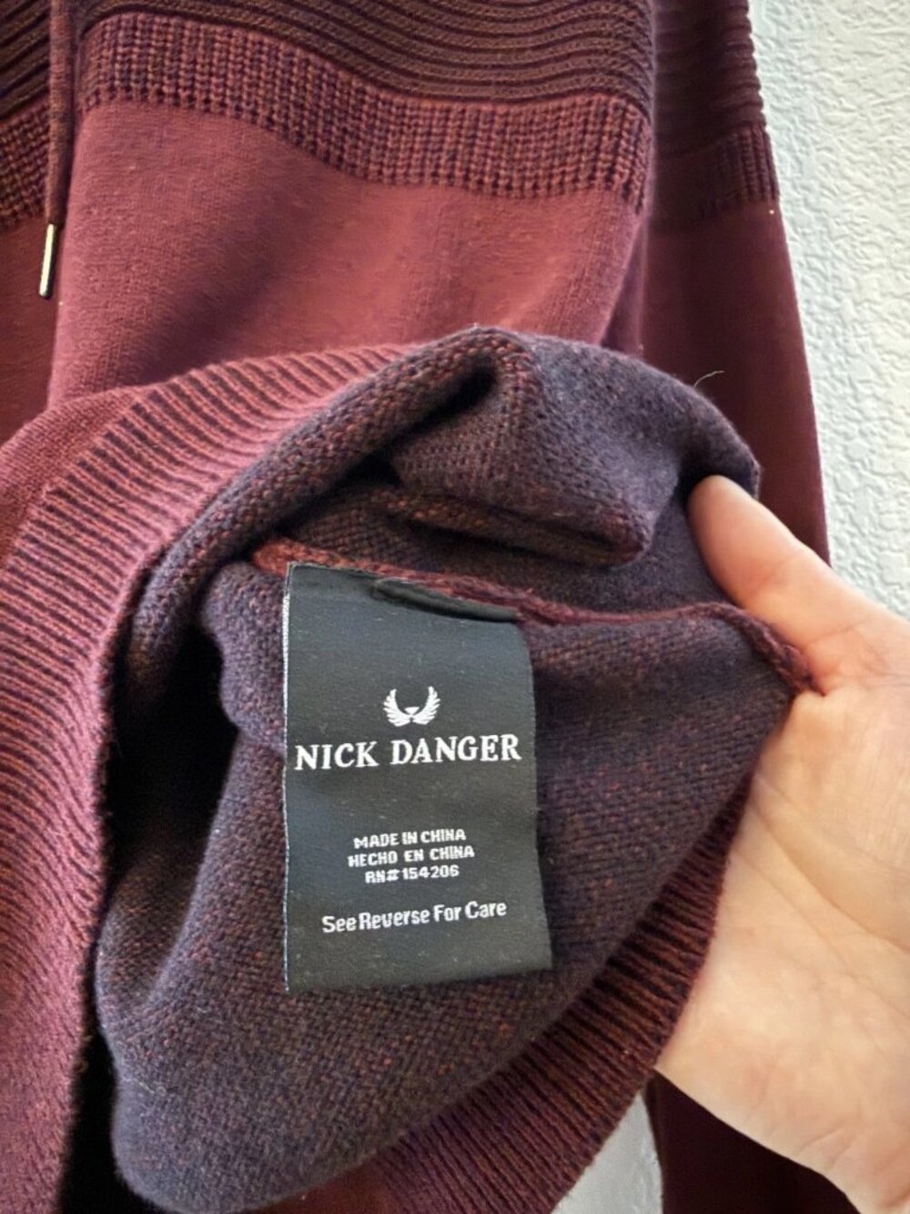 Nick Danger Hoodie - Mens L - Red Waffle Knit Hooded Pullover Sweater Sweatshirt - Picture 7 of 8